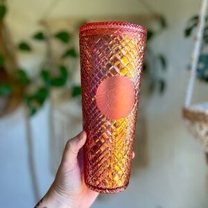 Starbucks Holiday 2021 Iridescent Rose Gold Jeweled Cold Cup Tumbler 24oz Venti